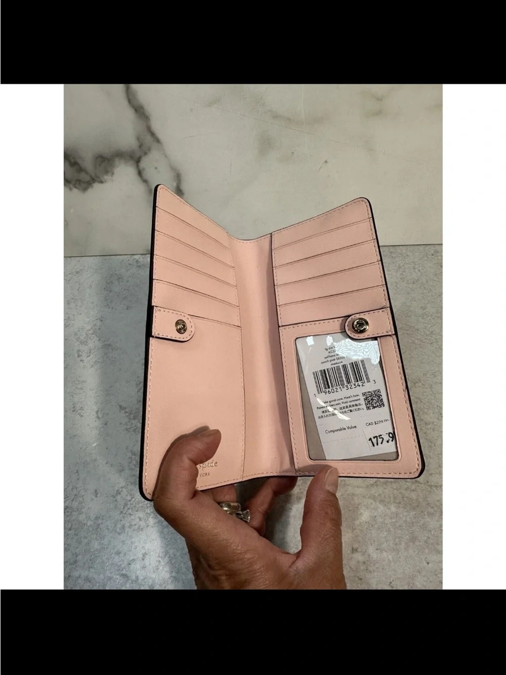 KATE SPADE Madison Large Slim Bifold Wallet Conch  Pink (650)Saffiano Leather